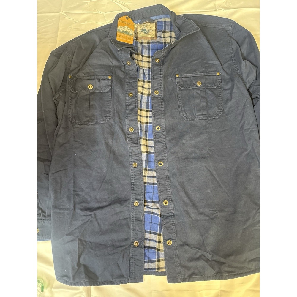 GiobertiCJ-97 Flannel Lined Shirt Jacket3XL Navy Plaid Lined Snap Button Shacket